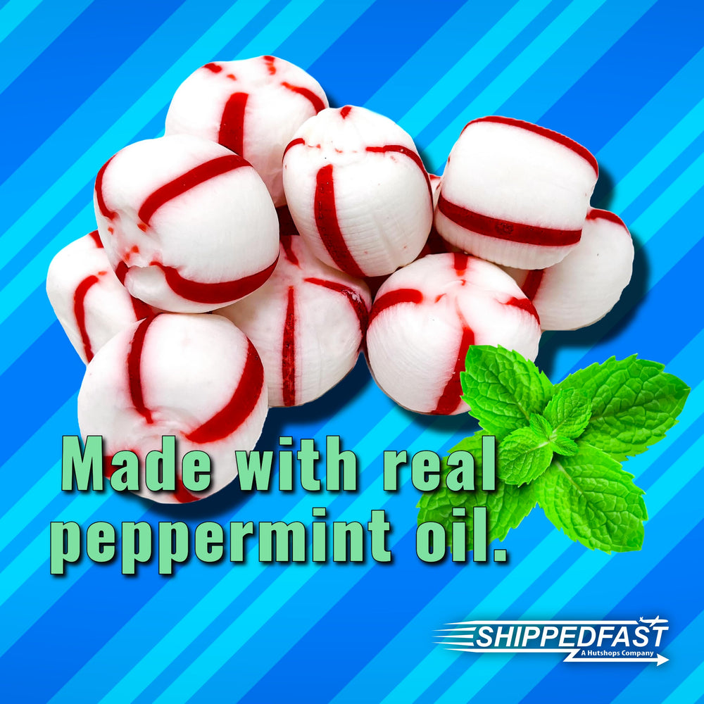 Shippedfast Soft Peppermint Puff King Leo bag opened to reveal individually wrapped candies