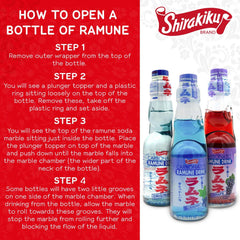 Display of Shirakiku Ramune packaging, ideal for shelves and gifting.