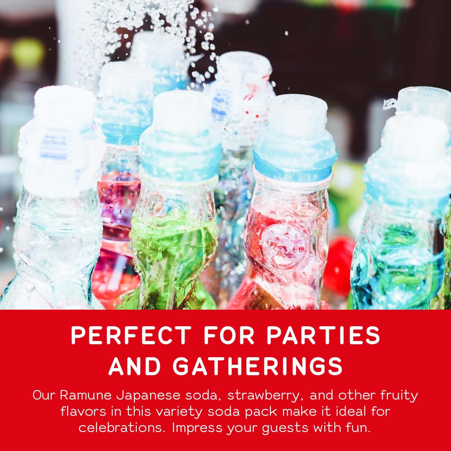 Party setup with Shirakiku Ramune adds a playful beverage option.