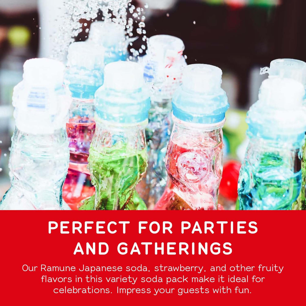 Party setup with Shirakiku Ramune adds a playful beverage option.
