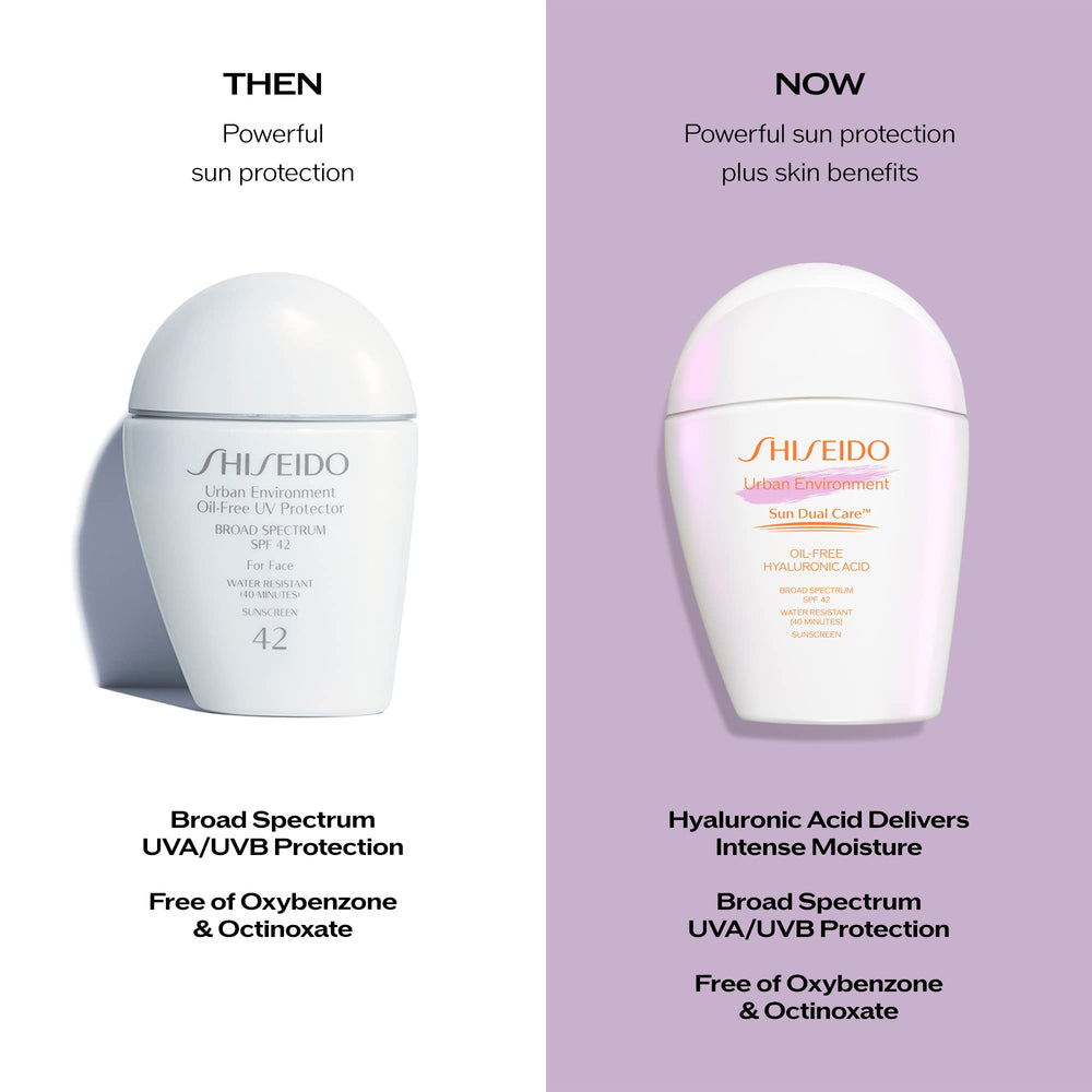 Daily-use routine with Shiseido Urban Environment Sunscreen SPF 42 before makeup.