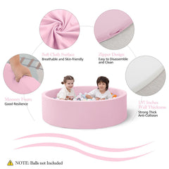SHJADE pink ball pit side view highlighting skin-friendly fabric for gentle play.