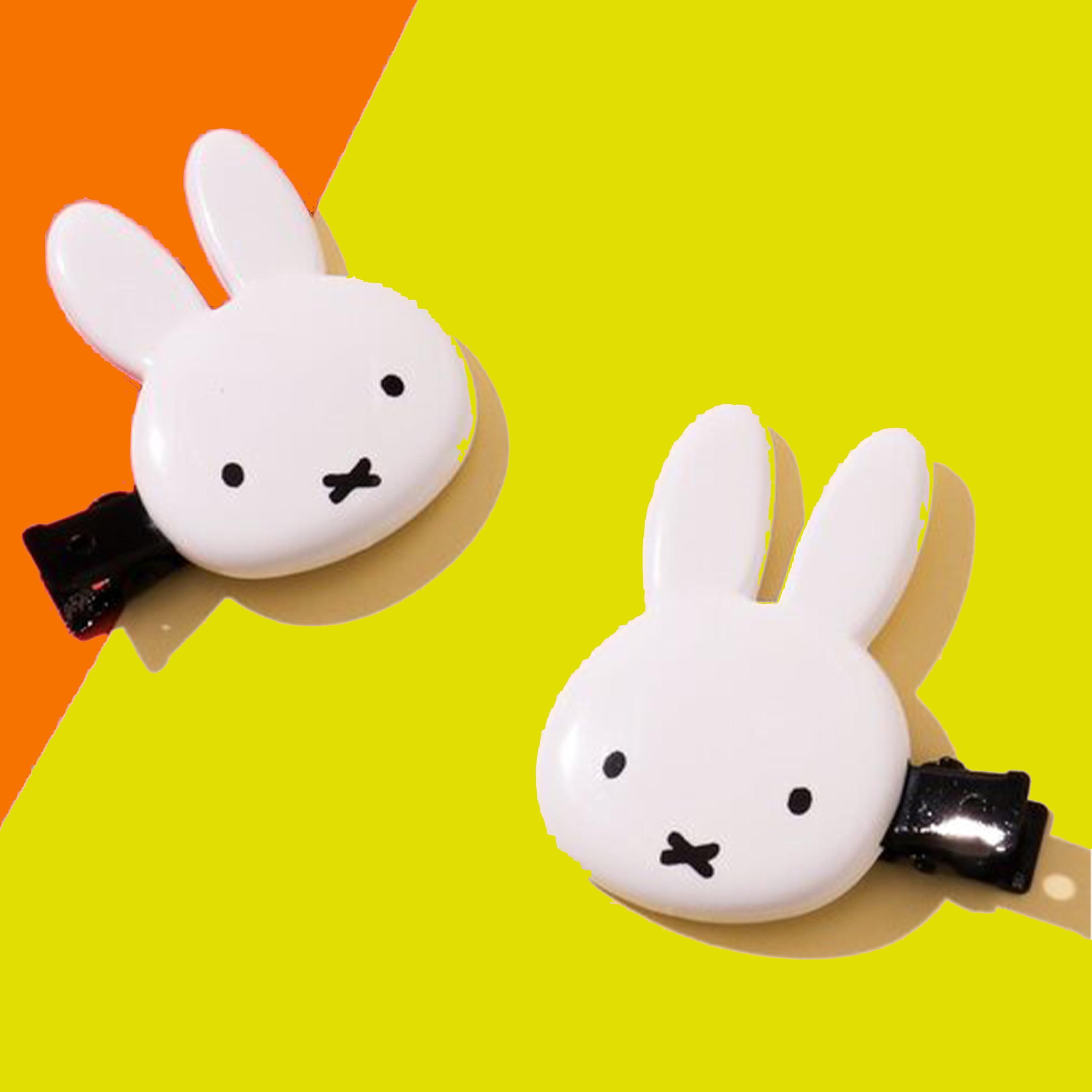 SHOBIDO Miffy die-cut bangs clip, side view demonstrates slim profile.