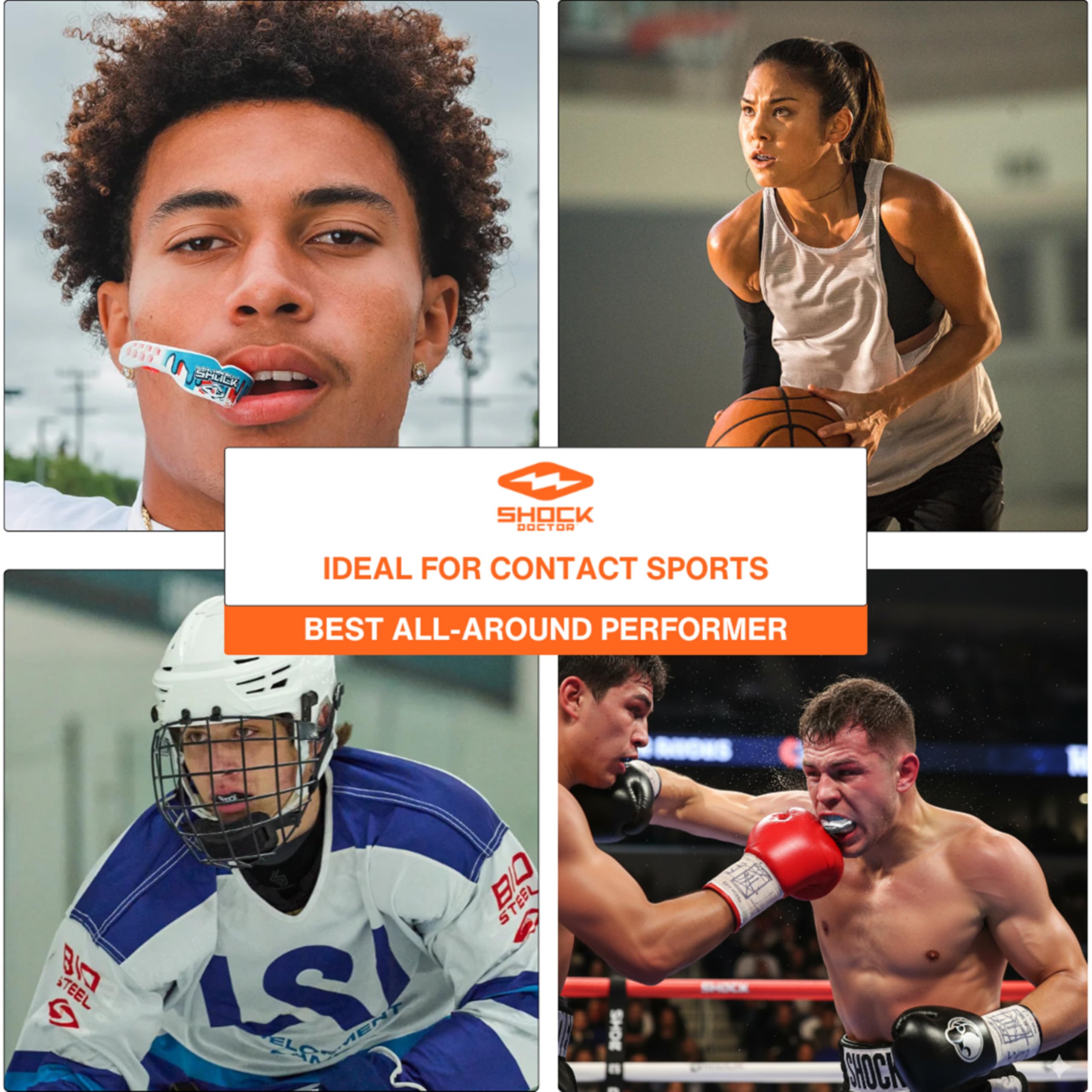 Shock Doctor Pro Mouth Guard versatile for multiple sports like football and boxing.