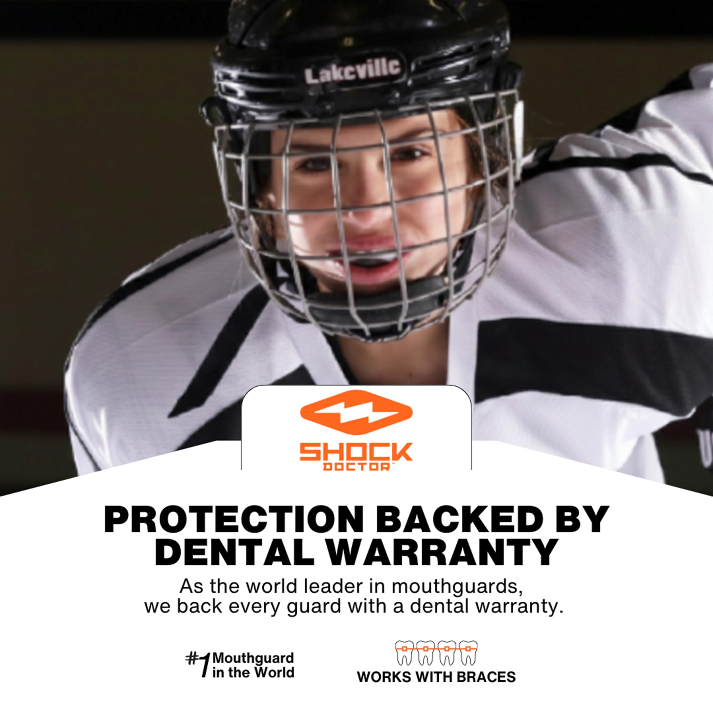 Shock Doctor Pro Mouth Guard available in senior and youth sizes for a flexible fit.