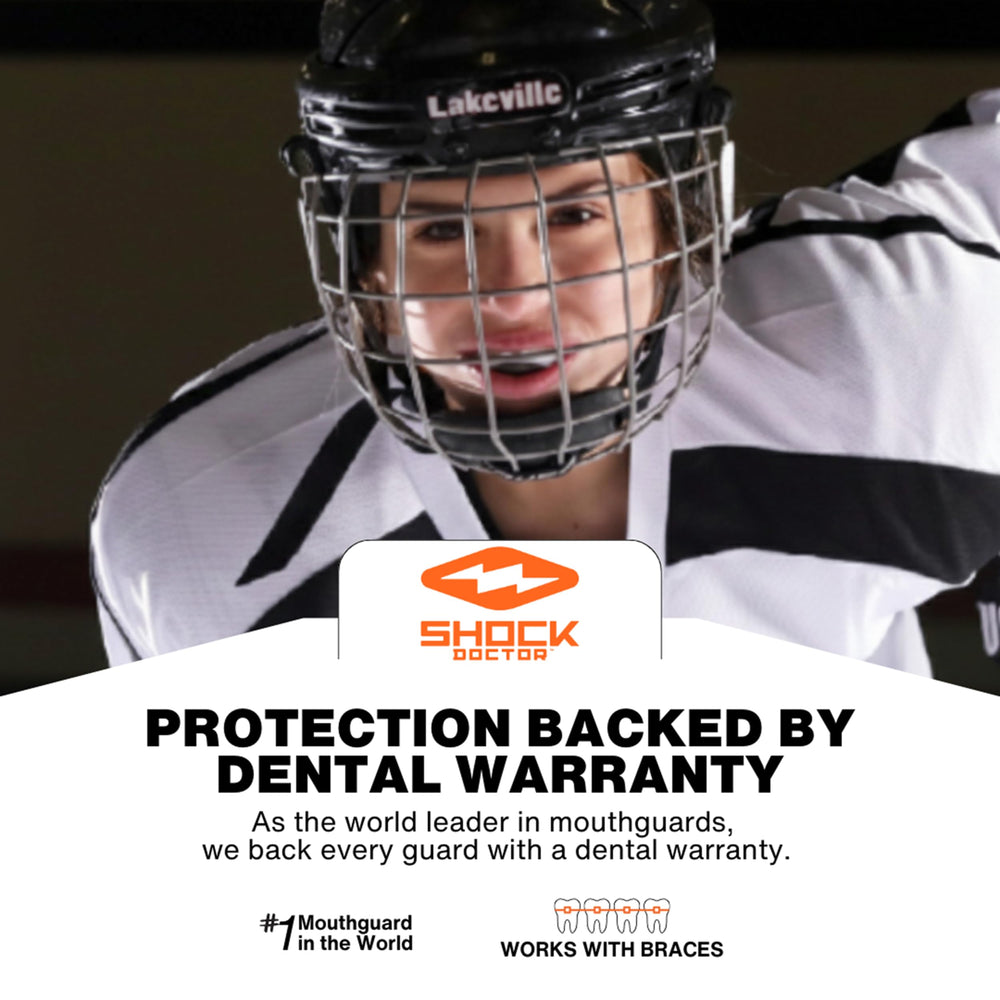 Shock Doctor Pro Mouth Guard available in senior and youth sizes for a flexible fit.