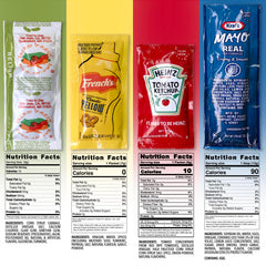 Shop Square ketchup packets close-up, travel-friendly topping for burgers and hot dogs.