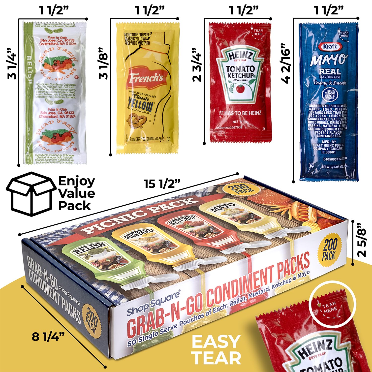 Shop Square mayo packets ideal for hot dogs, burgers, and boxed lunches on trips.