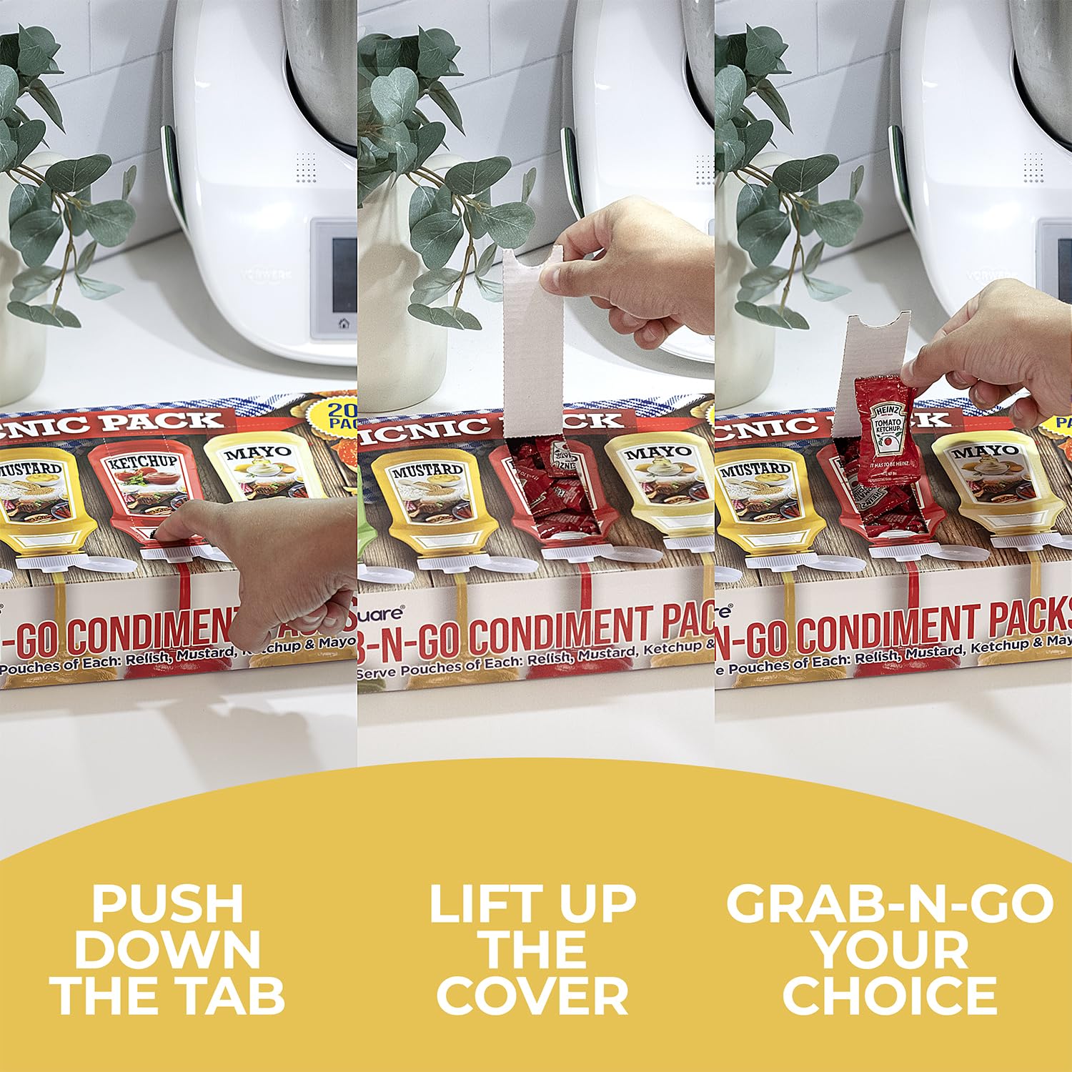 Shop Square relish packets add sweet tang to burgers and sausages at gatherings.