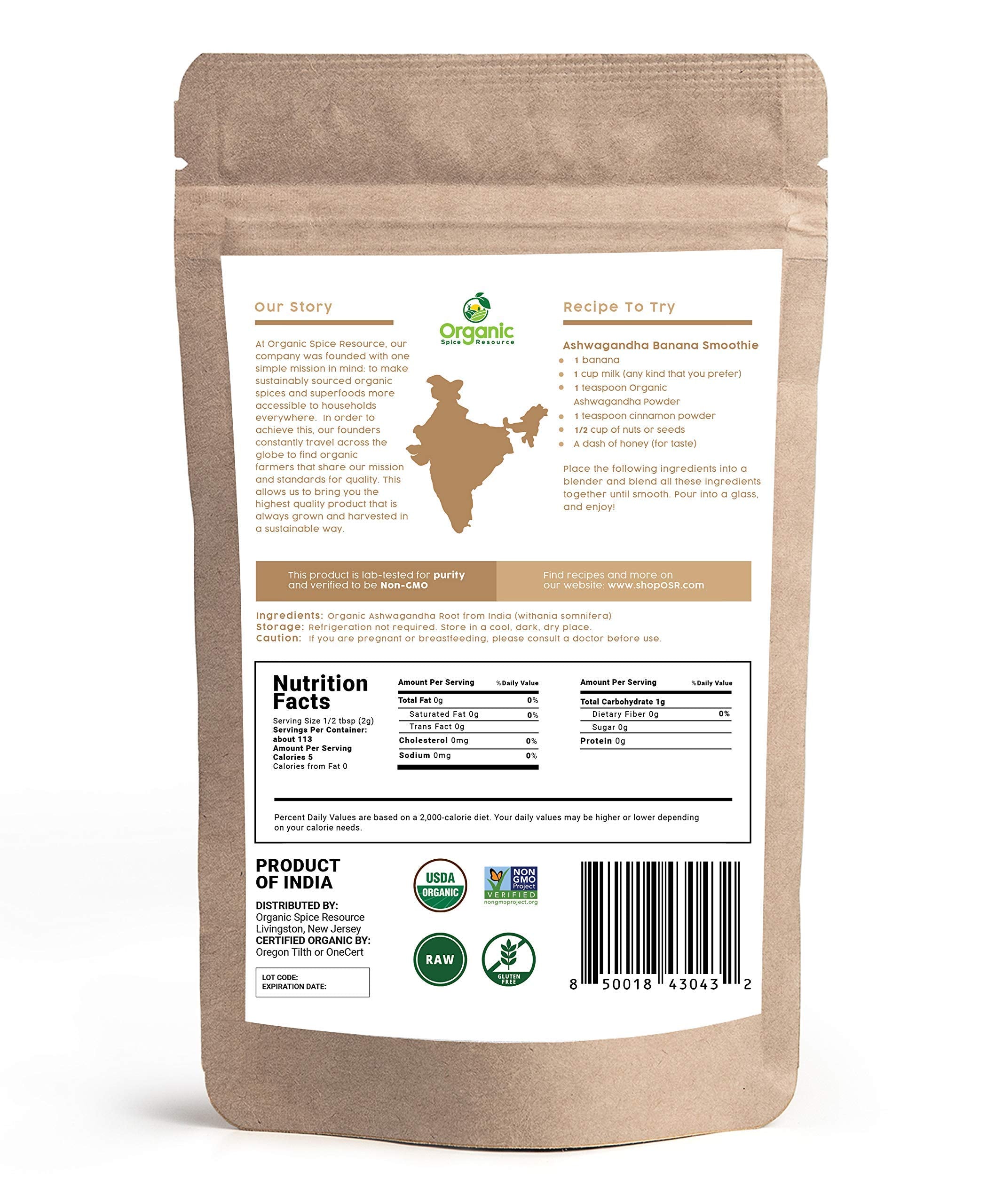 ShopOSR Ashwagandha root powder texture close-up showing natural granules.