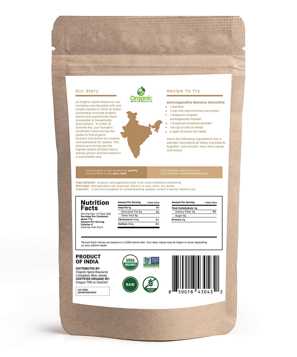ShopOSR Ashwagandha root powder texture close-up showing natural granules.
