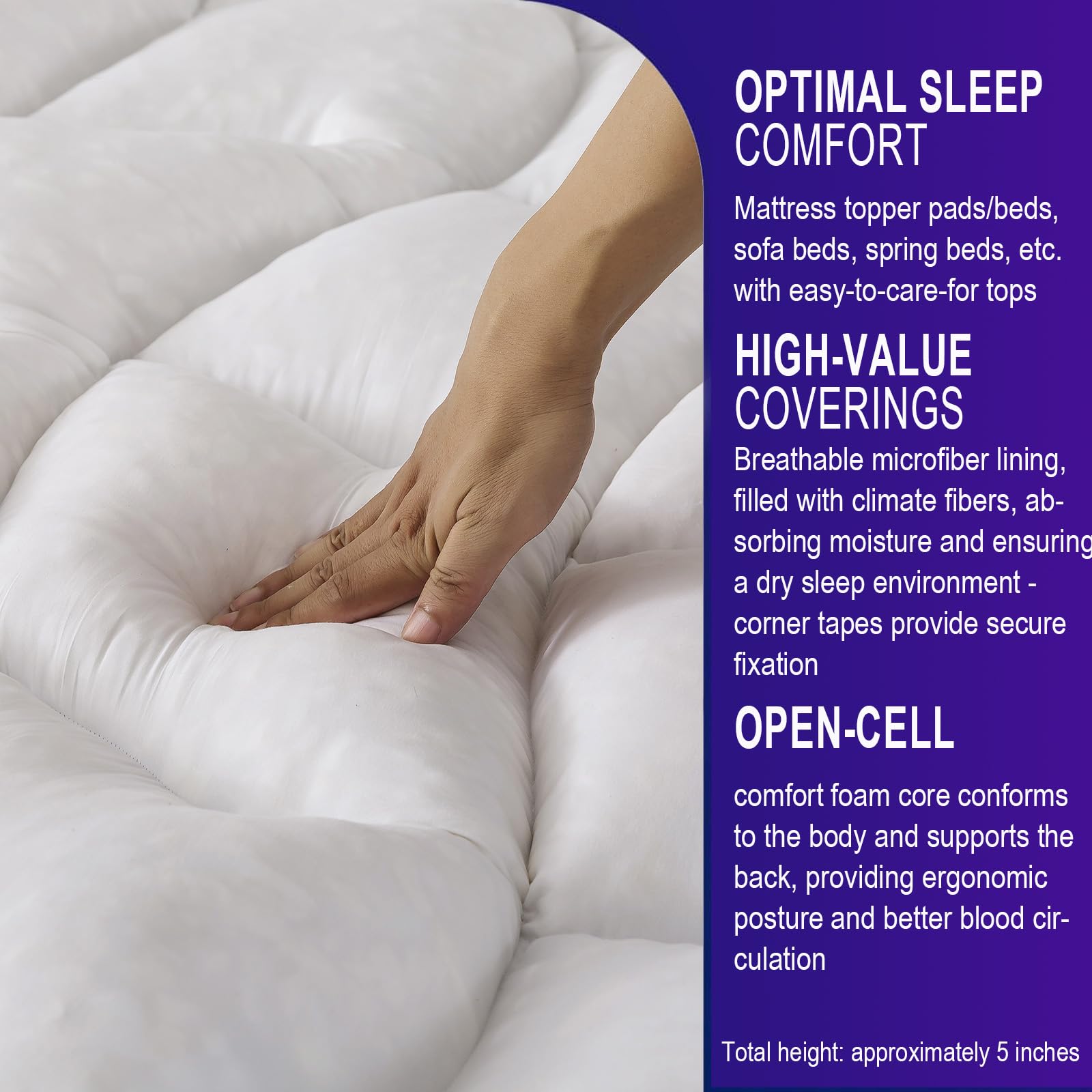 SHOUREN memory foam topper 2-inch profile offers cushioned support without over-sagging.