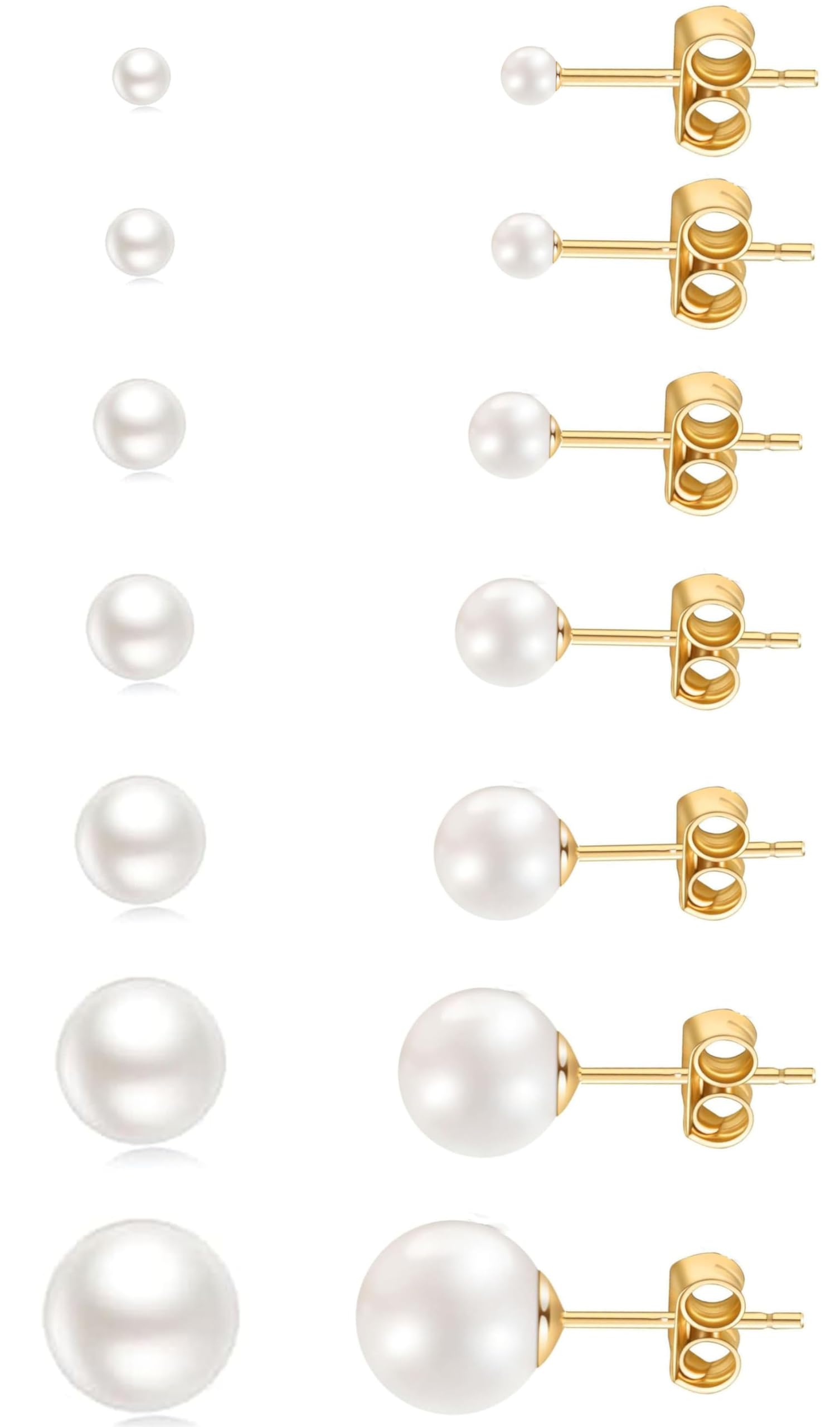 Showself Pearl small gold stud earrings 3mm in 14K gold fill, hypoallergenic daily wear.