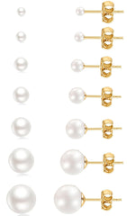 Showself Pearl small gold stud earrings 3mm in 14K gold fill, hypoallergenic daily wear.
