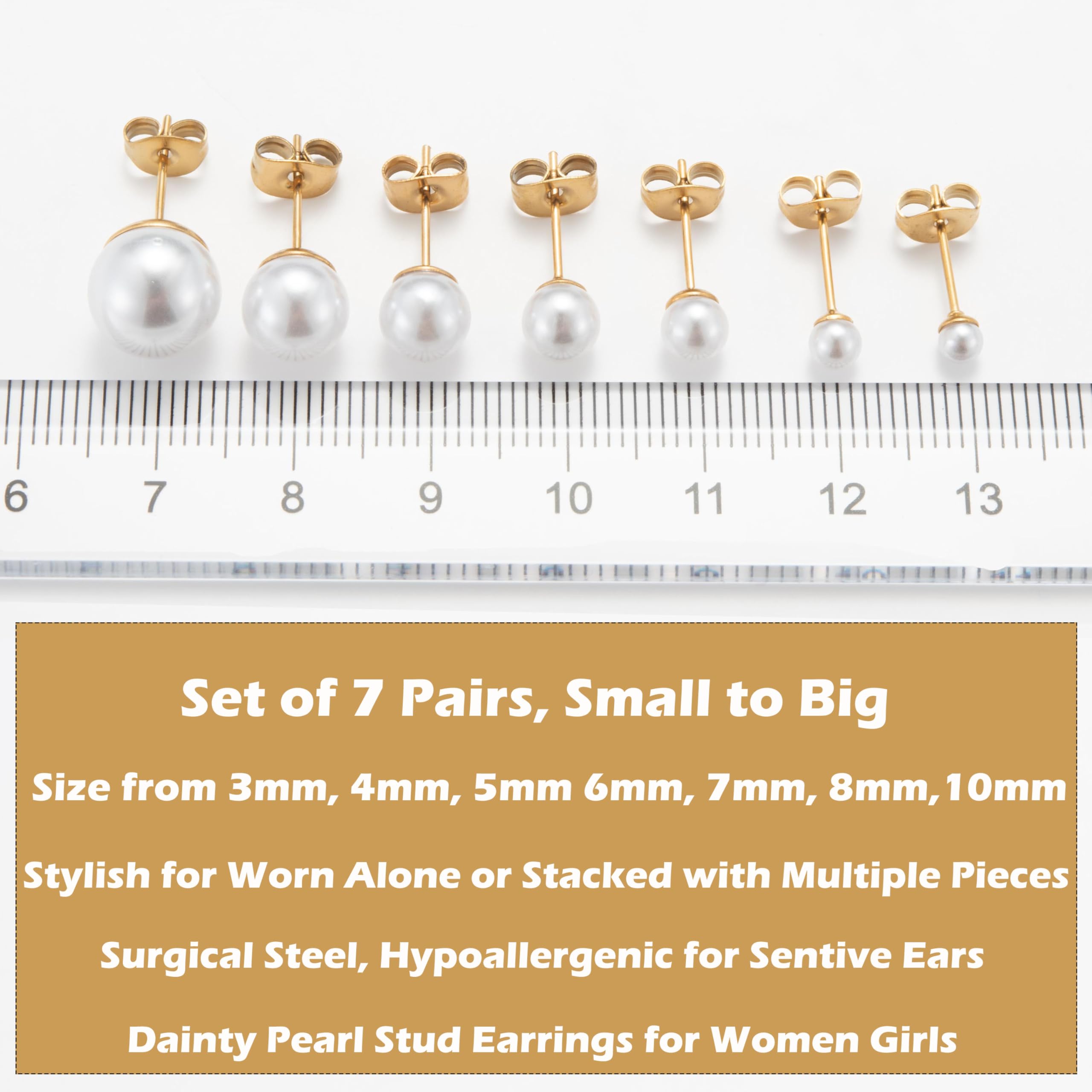 Showself Pearl small gold stud earrings 4mm ideal for all-day comfort, nickel-free.