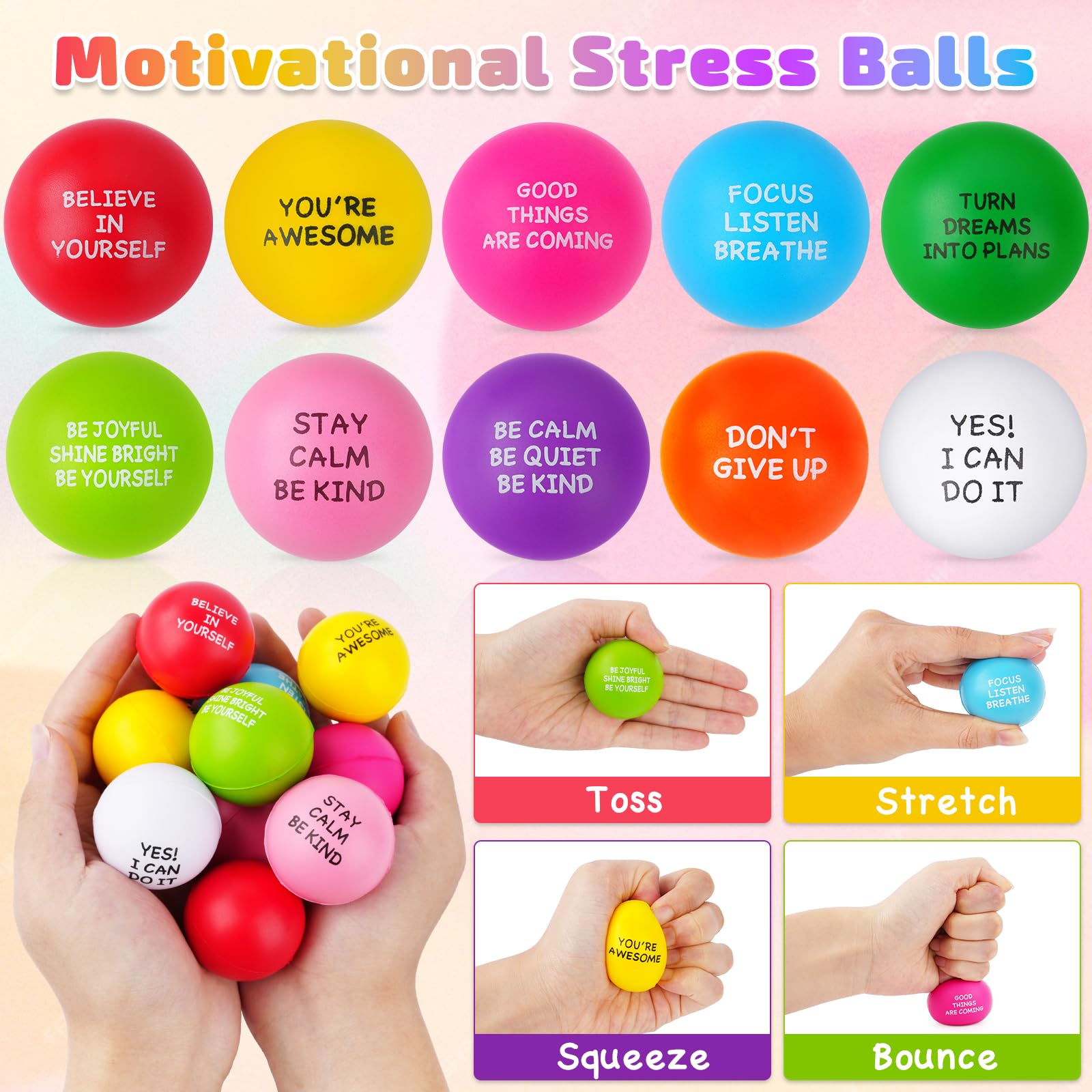 SHQDD stress ball with uplifting quotes for momentary motivation