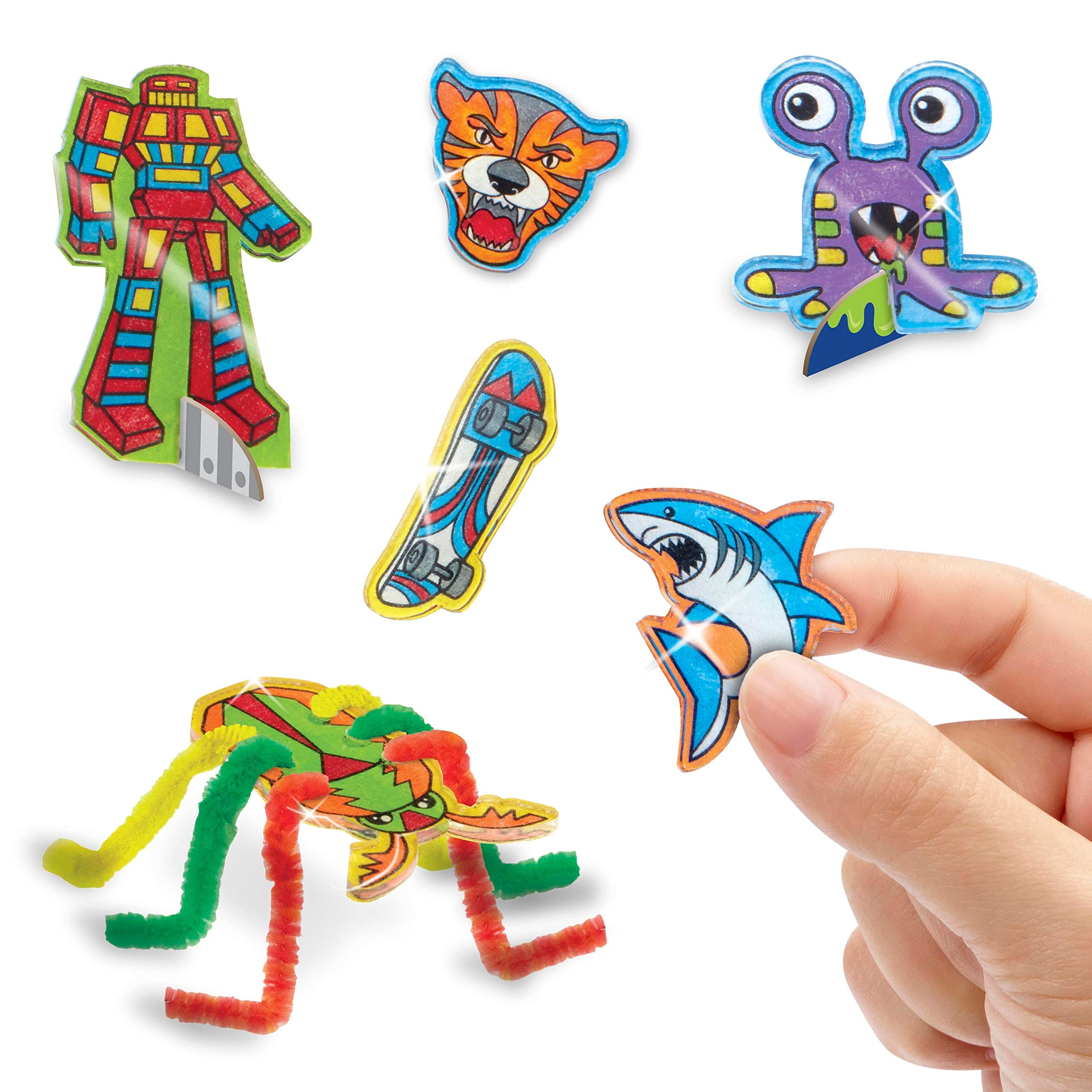 Shrinky Dinks colored pencils provide vibrant color for bold designs.