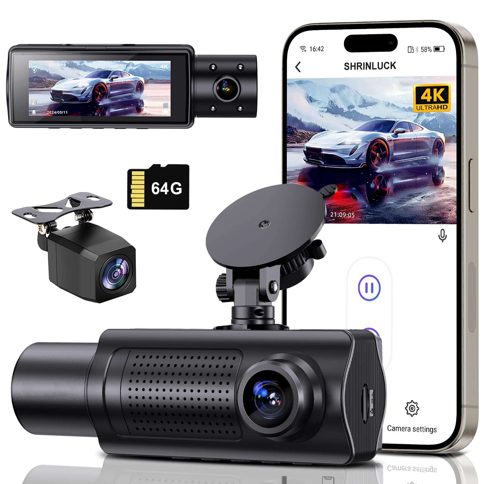 SHRINLUCK X5 front 4K video clearly captures road signs and license plates for reference