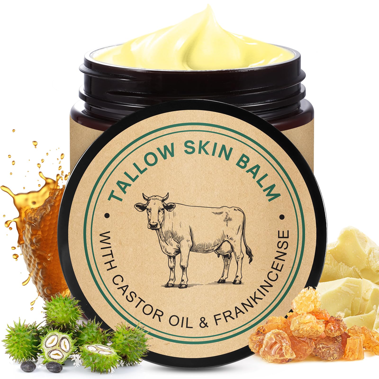 Shuangjia face balm jar with beef tallow and castor oil for deep nourishment.
