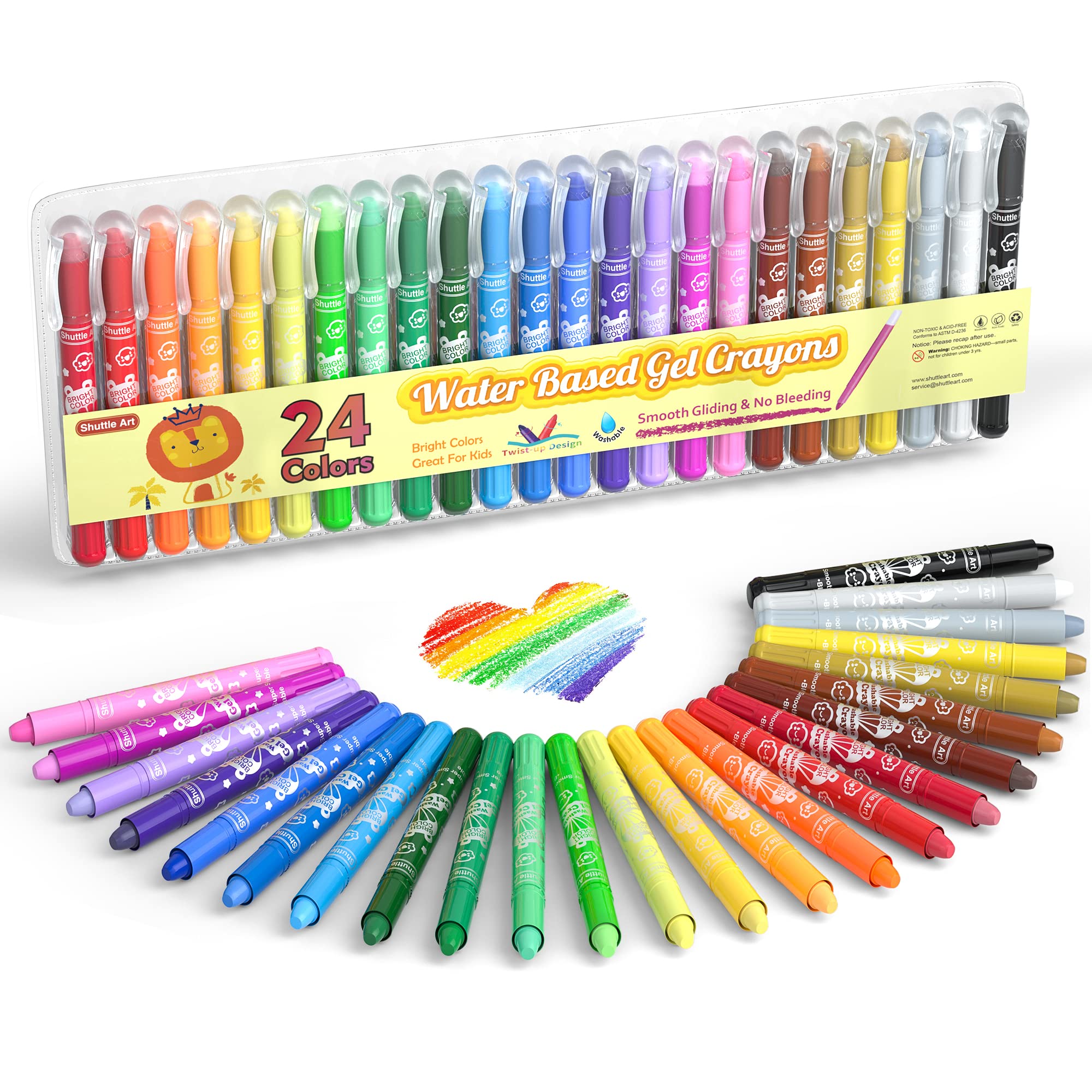 Shuttle Art 24-color gel crayons set offers vibrant hues for kids' art and easy handling