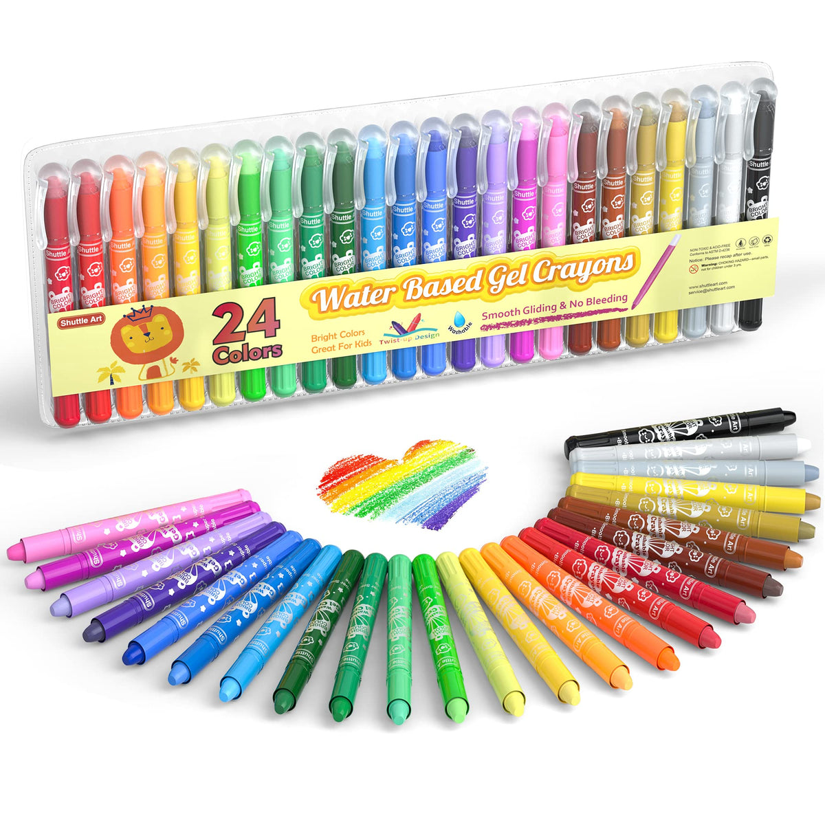 Shuttle Art 24-color gel crayons set offers vibrant hues for kids' art and easy handling
