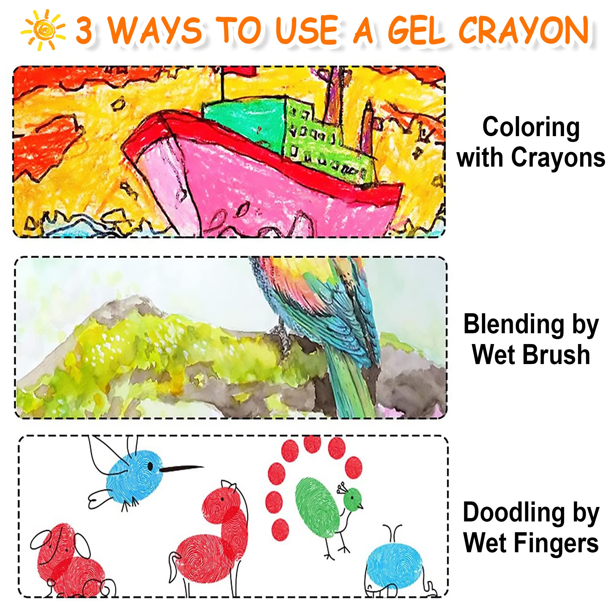 Shuttle Art gel crayons in hand highlight kid friendly grip and clean use