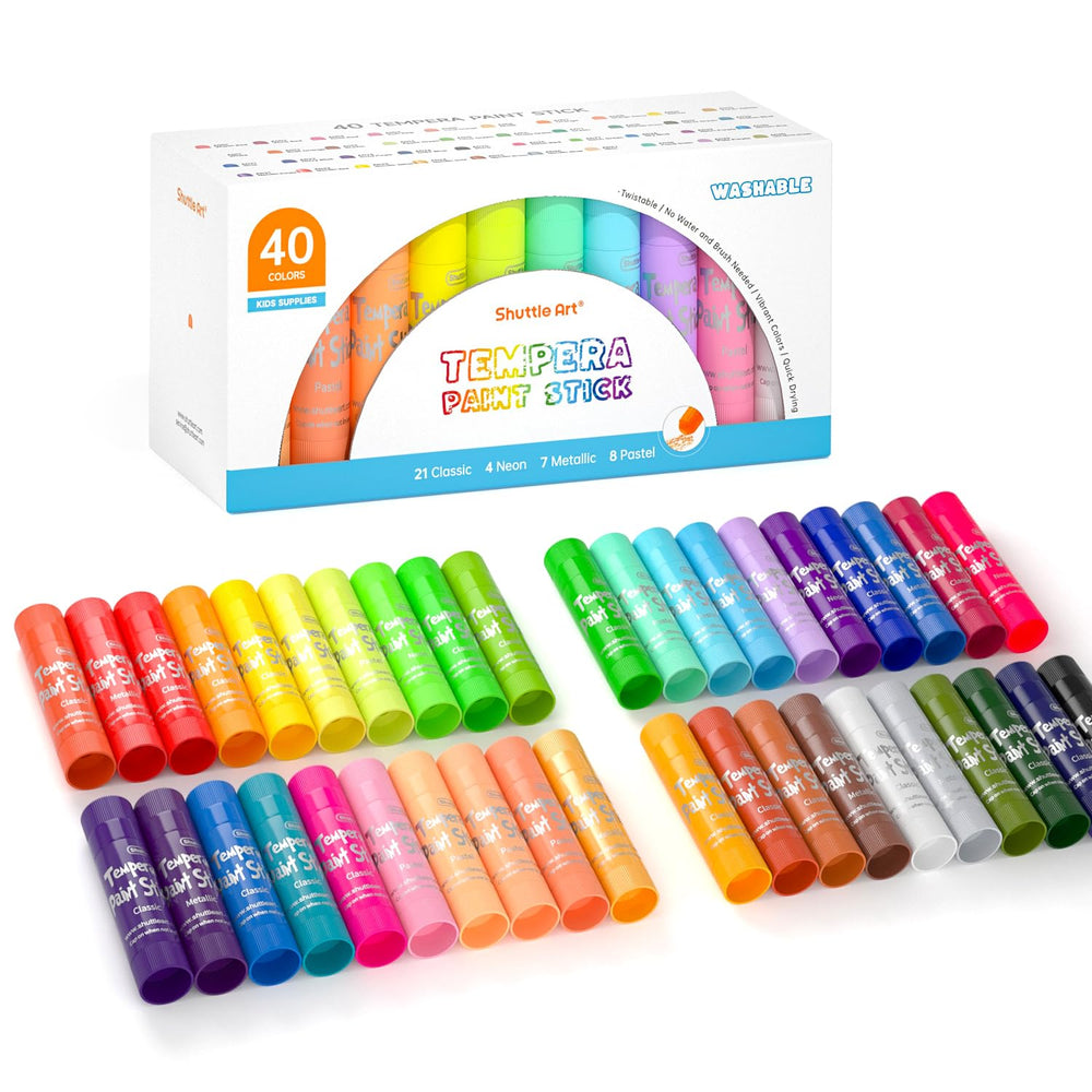 Shuttle Art tempera paint sticks with 40 colors for vibrant paper art sessions
