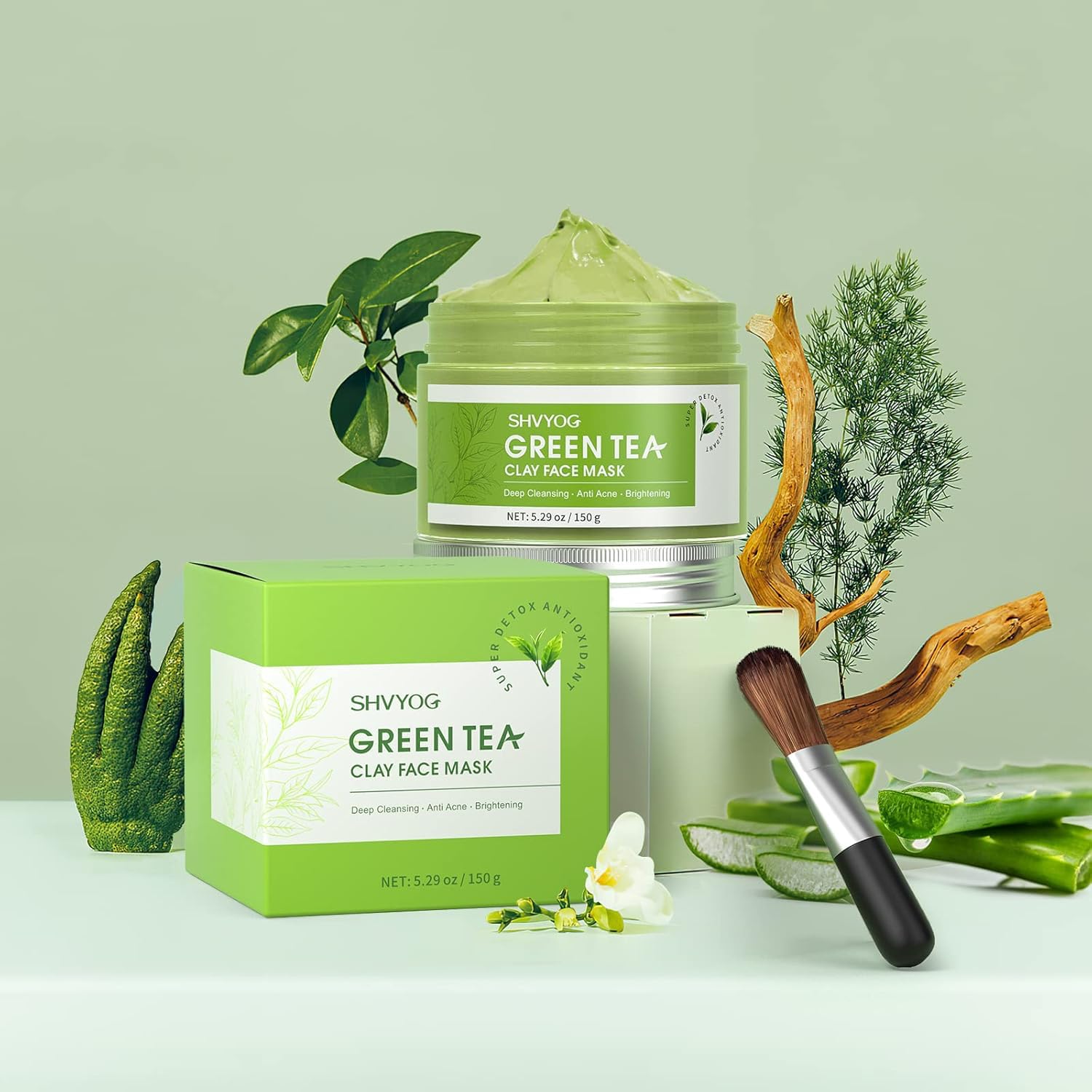 SHVYOG Green Tea Face Mask leaves skin hydrated and refreshed after use.