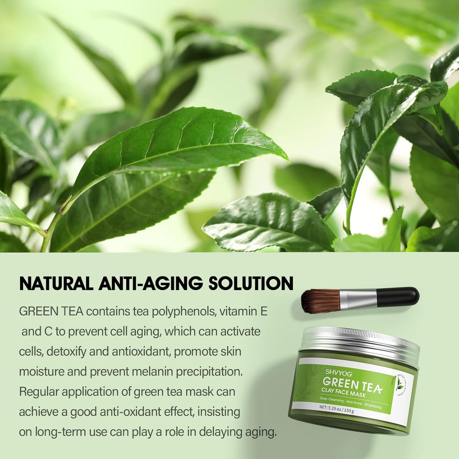 SHVYOG Green Tea Face Mask with volcanic mud delivering mineral-rich detox and pore refinement.
