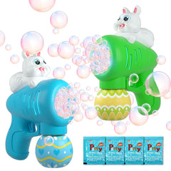 ShyLizard 2-pack Easter bubble maker in action outdoors with colorful bubbles.