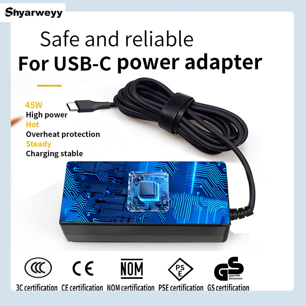 Shyarweyy 45W USB-C charger compatibility list view with broad notebook support
