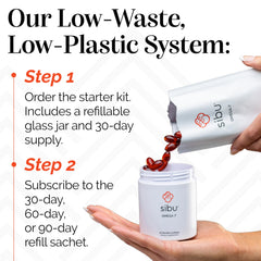 Sibu bottle angled view showcasing premium packaging and convenient storage.