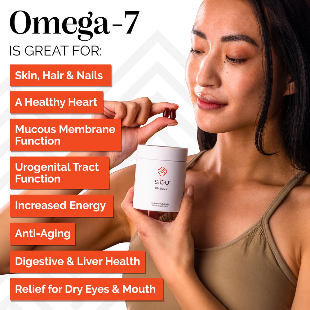 Sibu softgels in bottle ready for everyday omega-7 intake.