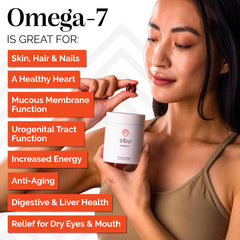 Sibu softgels in bottle ready for everyday omega-7 intake.