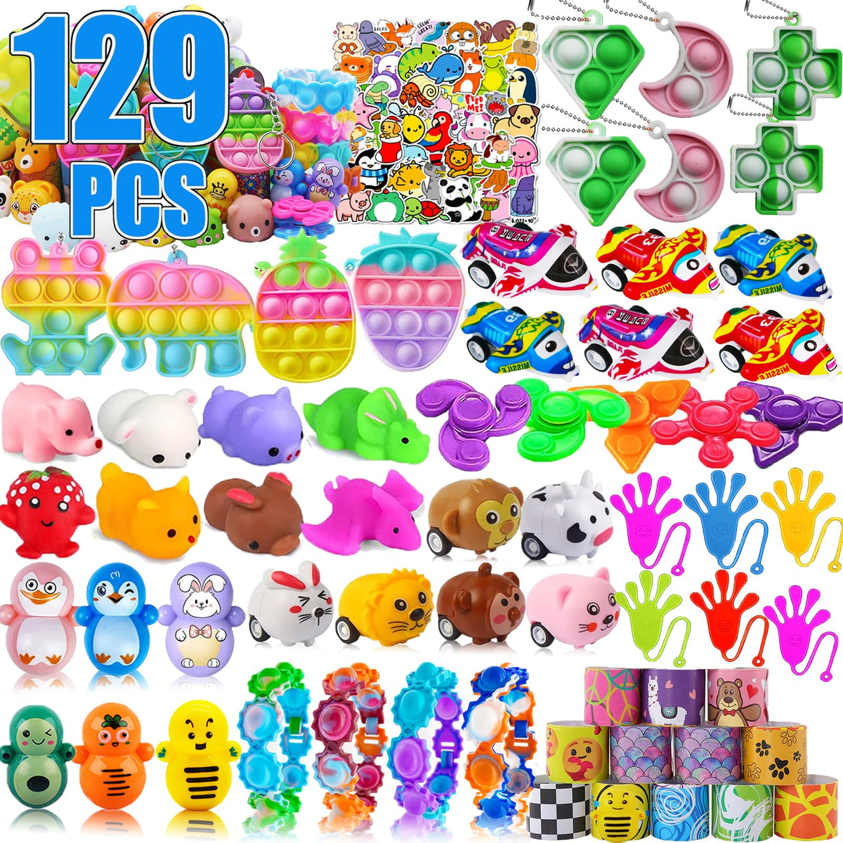 Sibucor 129 Pcs Pop Party Favors Pack with assorted toys for rewards and celebrations