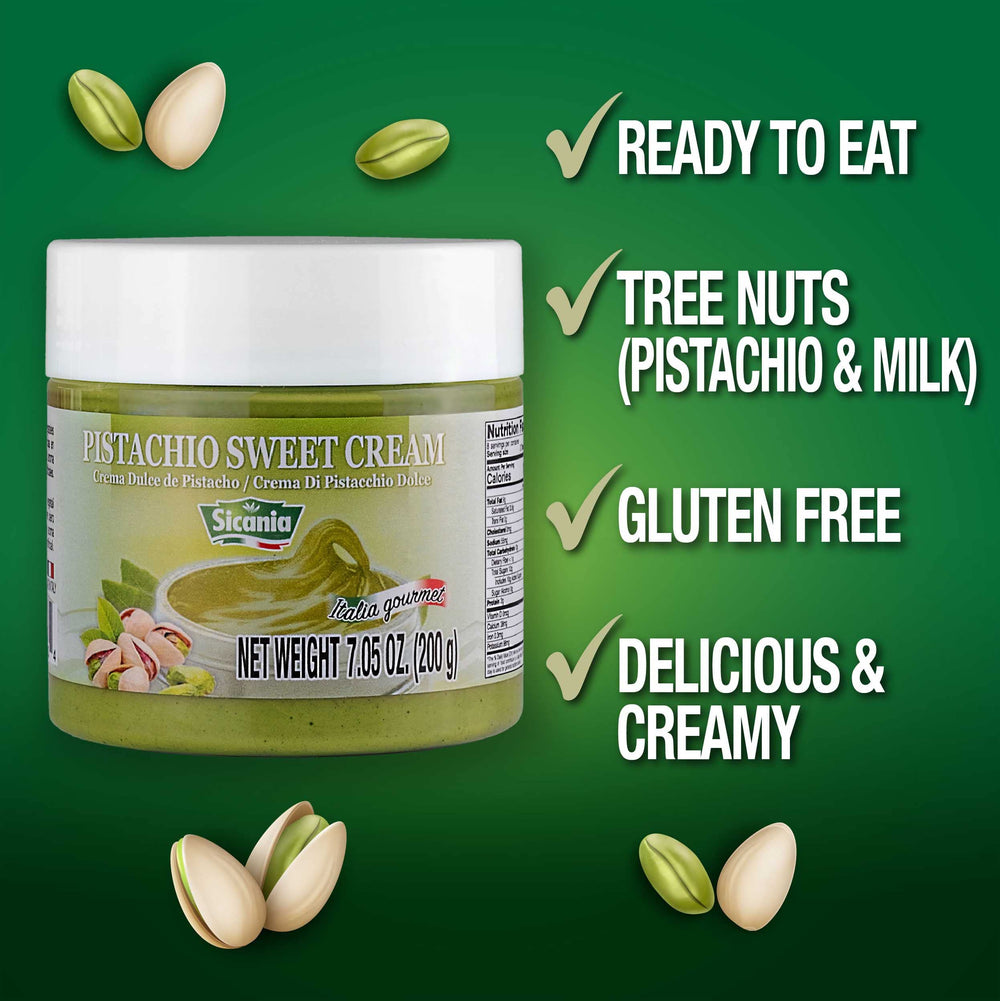 SICANIA pistachio cream dessert swirls add luxurious texture and color.