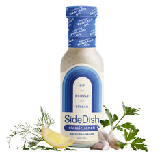 SideDish Classic Ranch Dressing bottle showing creamy avocado oil-based dressing, ideal for dairy-free salads.