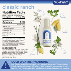 SideDish Classic Ranch Dressing pour shot over a fresh salad and wings.