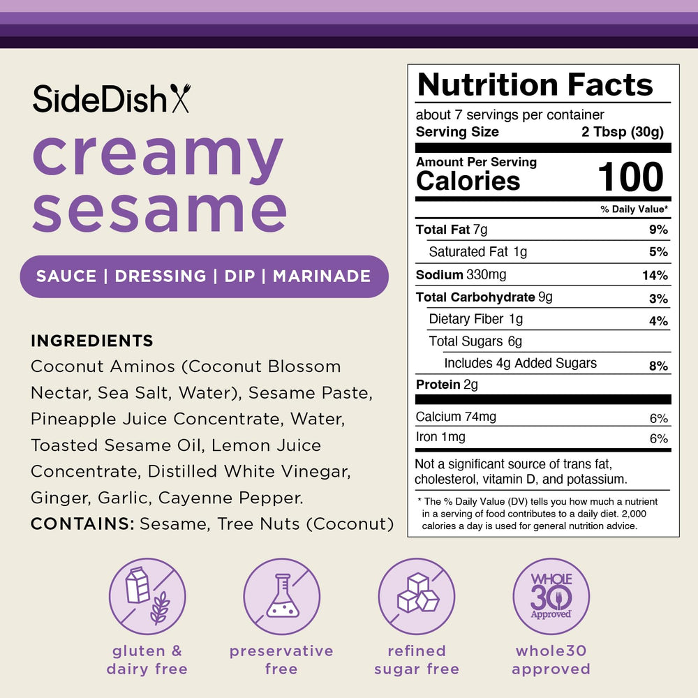 SideDish Creamy Sesame Dressing in bowl, tahini-based creaminess showcased.