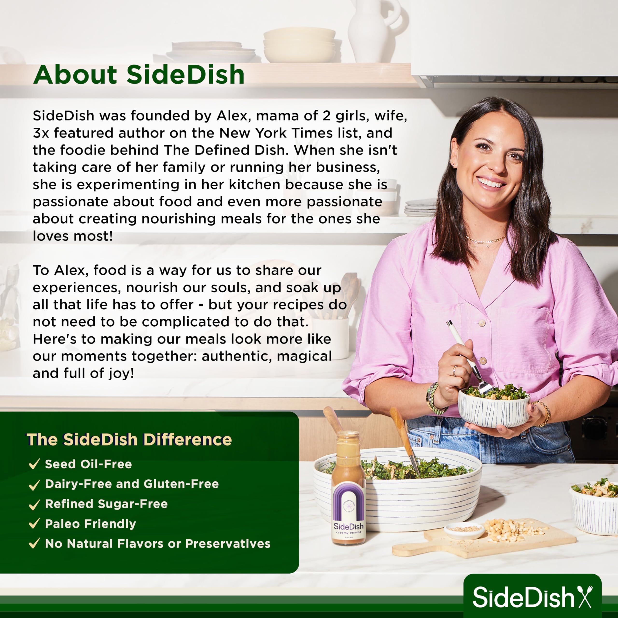 SideDish Honey Dijon Dressing label close-up showcasing refined sugar-free recipe.