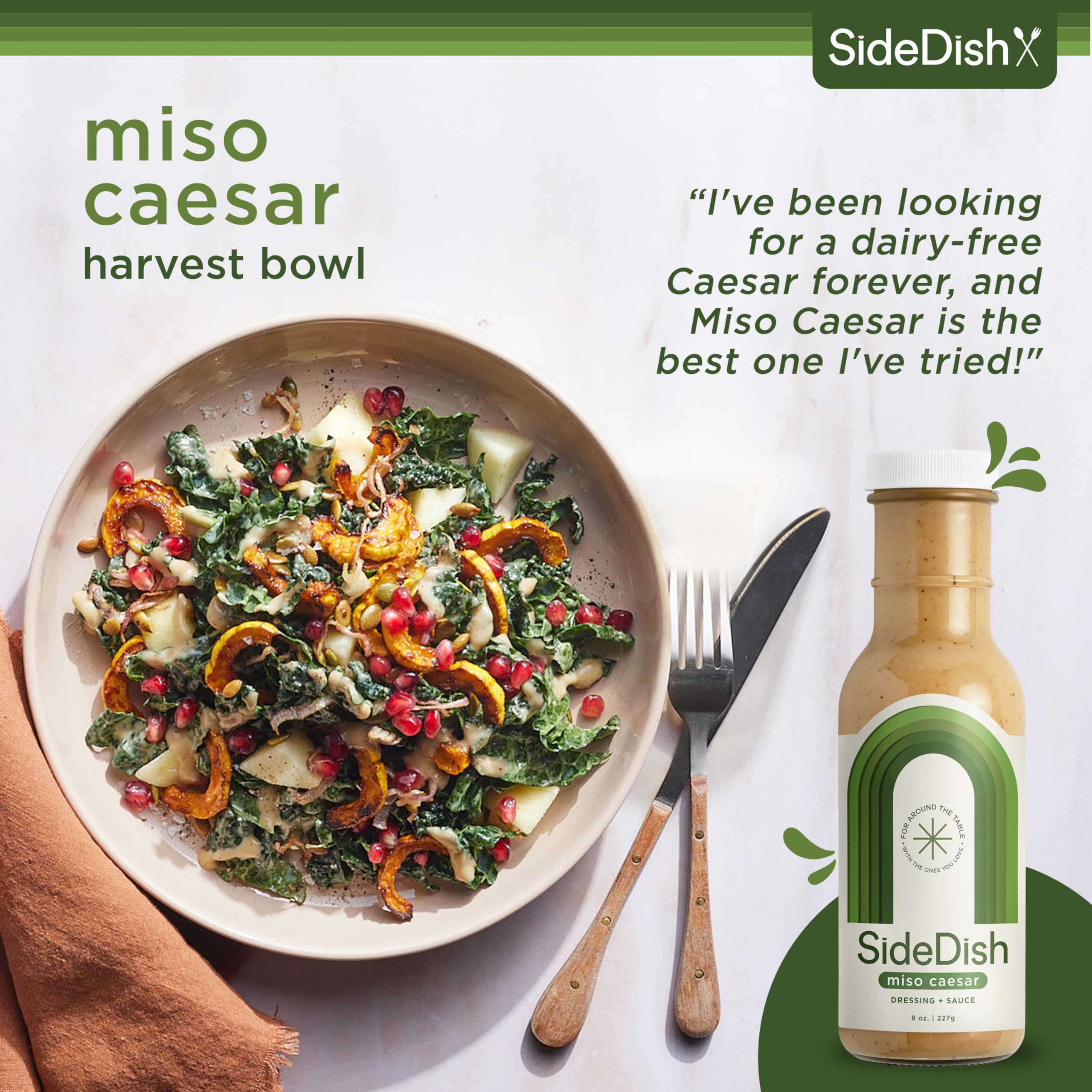 SideDish Miso Caesar Dressing marinating chicken; adds flavor without dairy.