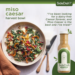 SideDish Miso Caesar Dressing marinating chicken; adds flavor without dairy.