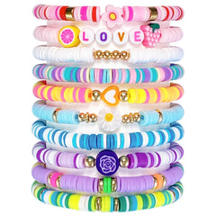 SIELEVIN 10-piece kids bracelets with colorful clay beads for playful summer outfits.