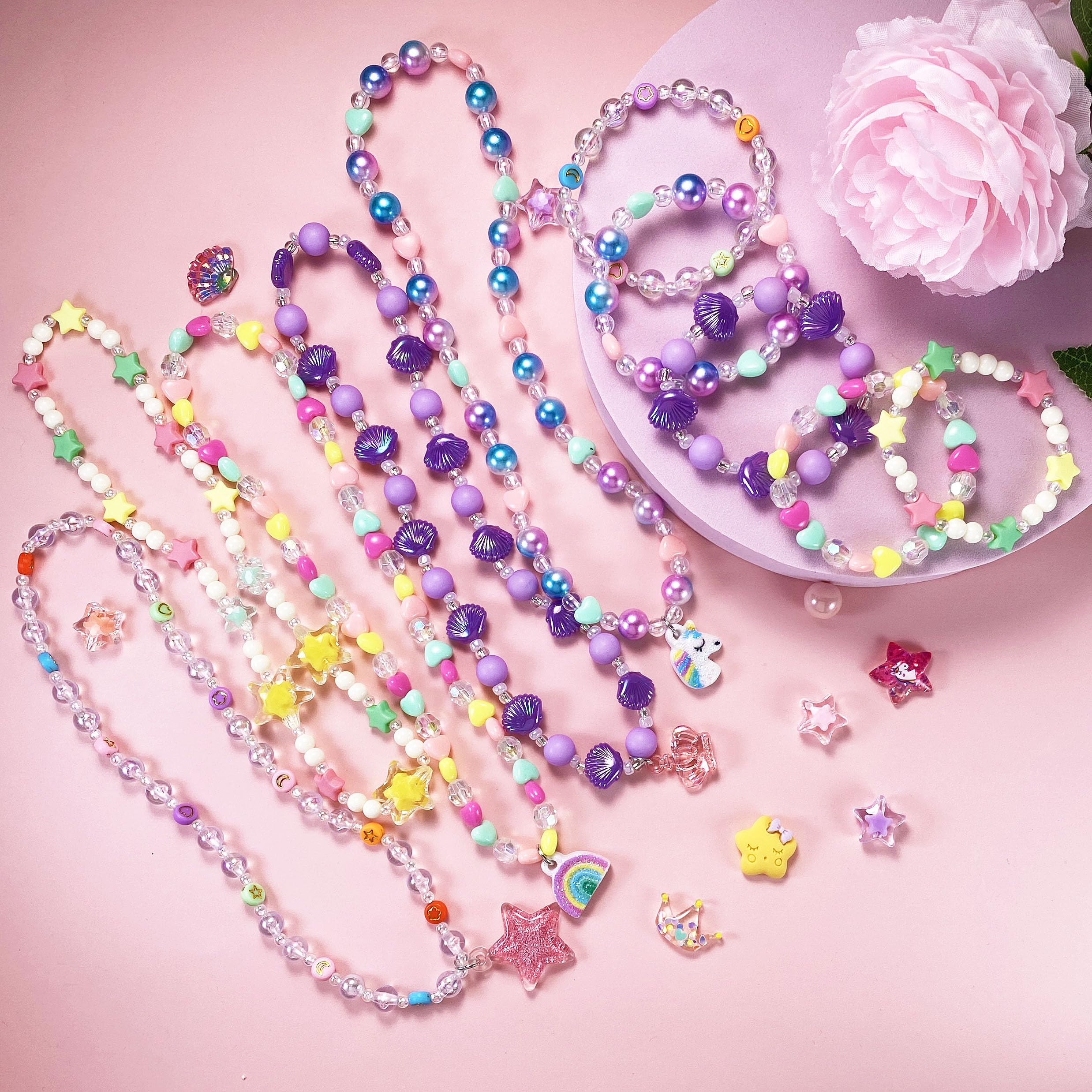 SIELEVIN rainbow pendant necklace for little girls, durable elastic for daily wear