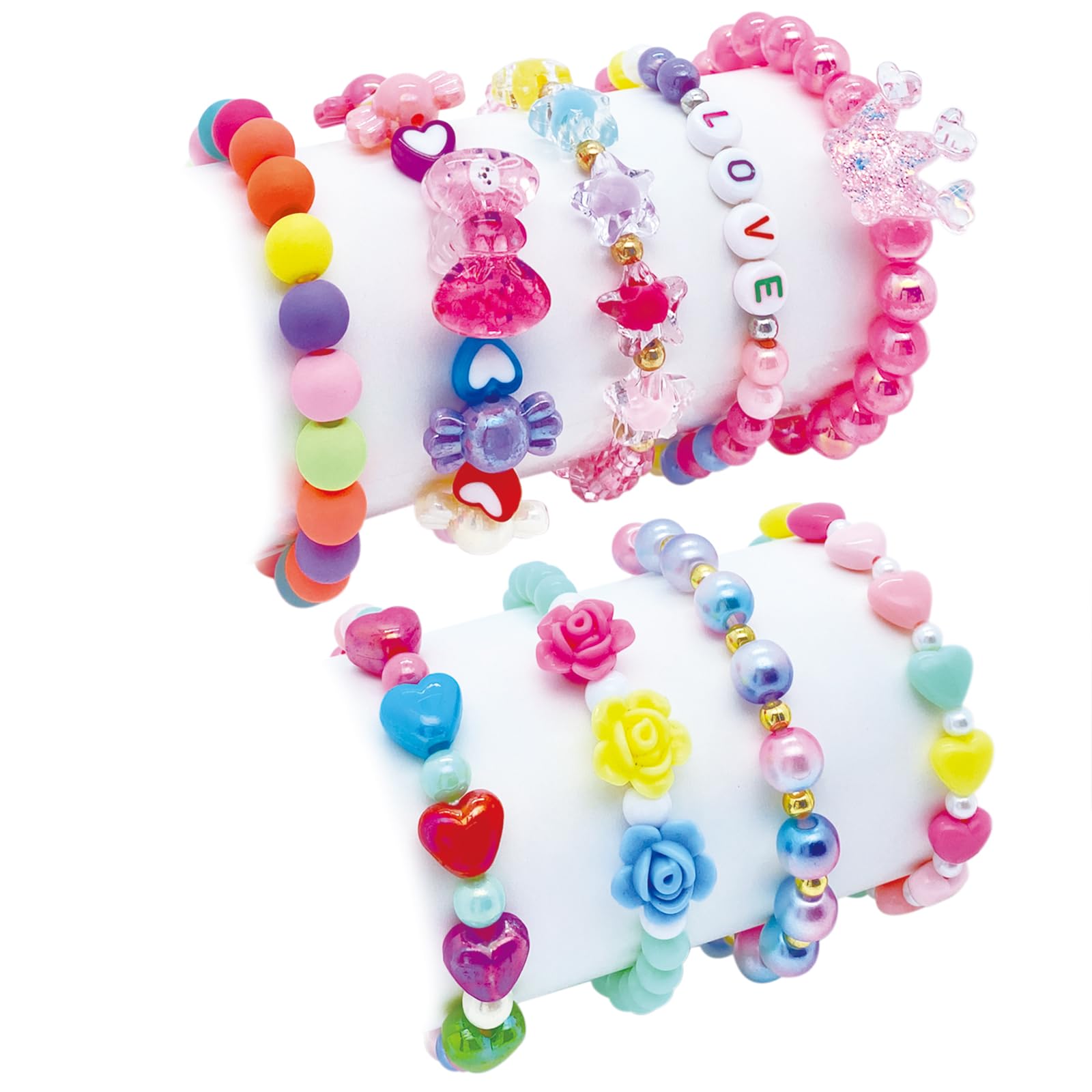 SIELEVIN nine-piece cute kids bracelets set in pink tones for everyday wear