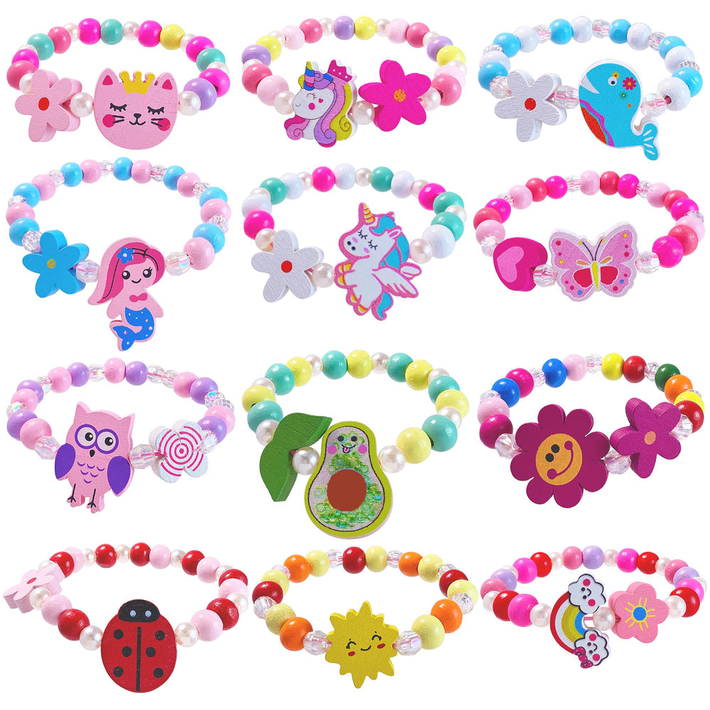SIELEVIN unicorn and mermaid wooden bracelets for kids, perfect daily wear.