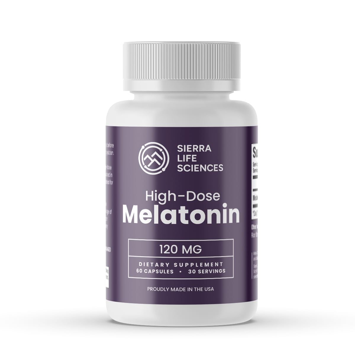 Sierra Life Sciences melatonin bottle close-up highlighting the extra strength formula for bedtime