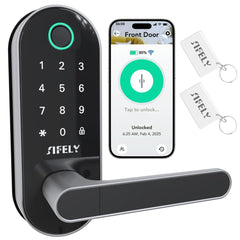 Sifely built-in wifi fingerprint door lock with handle for remote access.