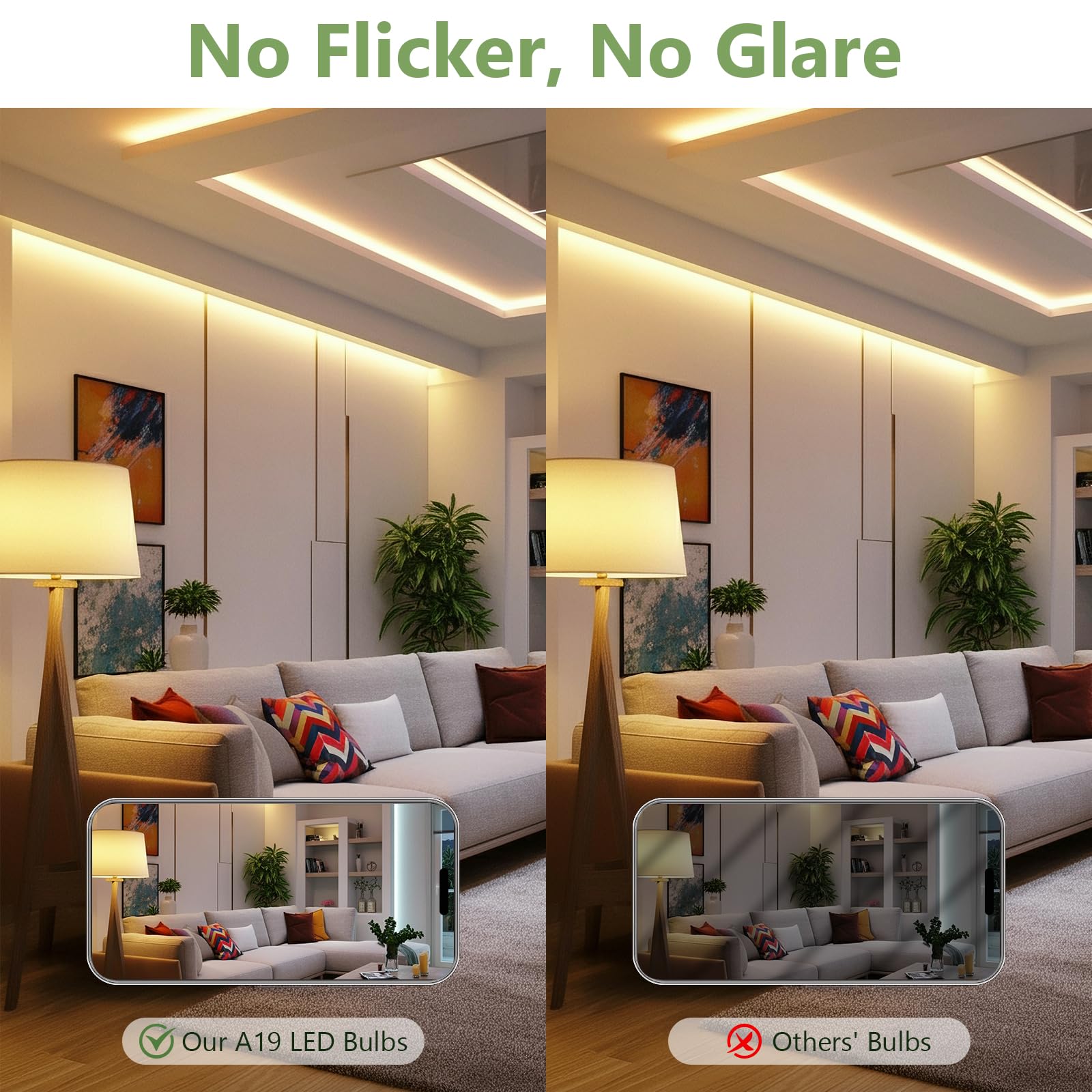 Sigalux A19 LED bulbs soft white 2700K creating warm, inviting lighting.