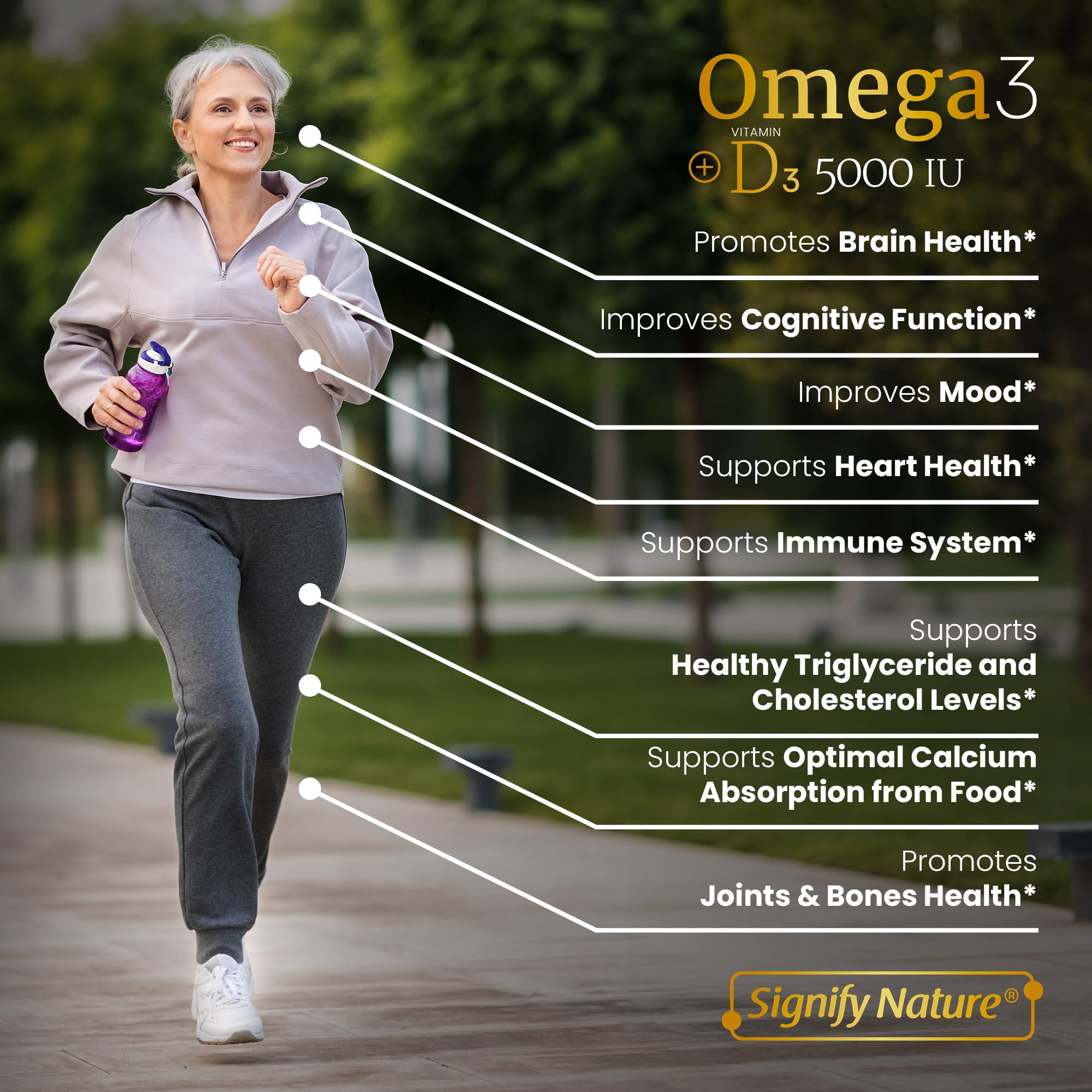 Label close-up highlighting omega-3 and vitamin D3 blend